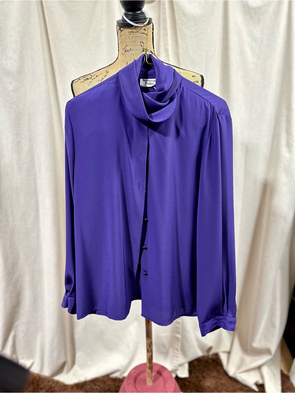 Vintage 80’s Purple Draped Neck Button-Front Blouse